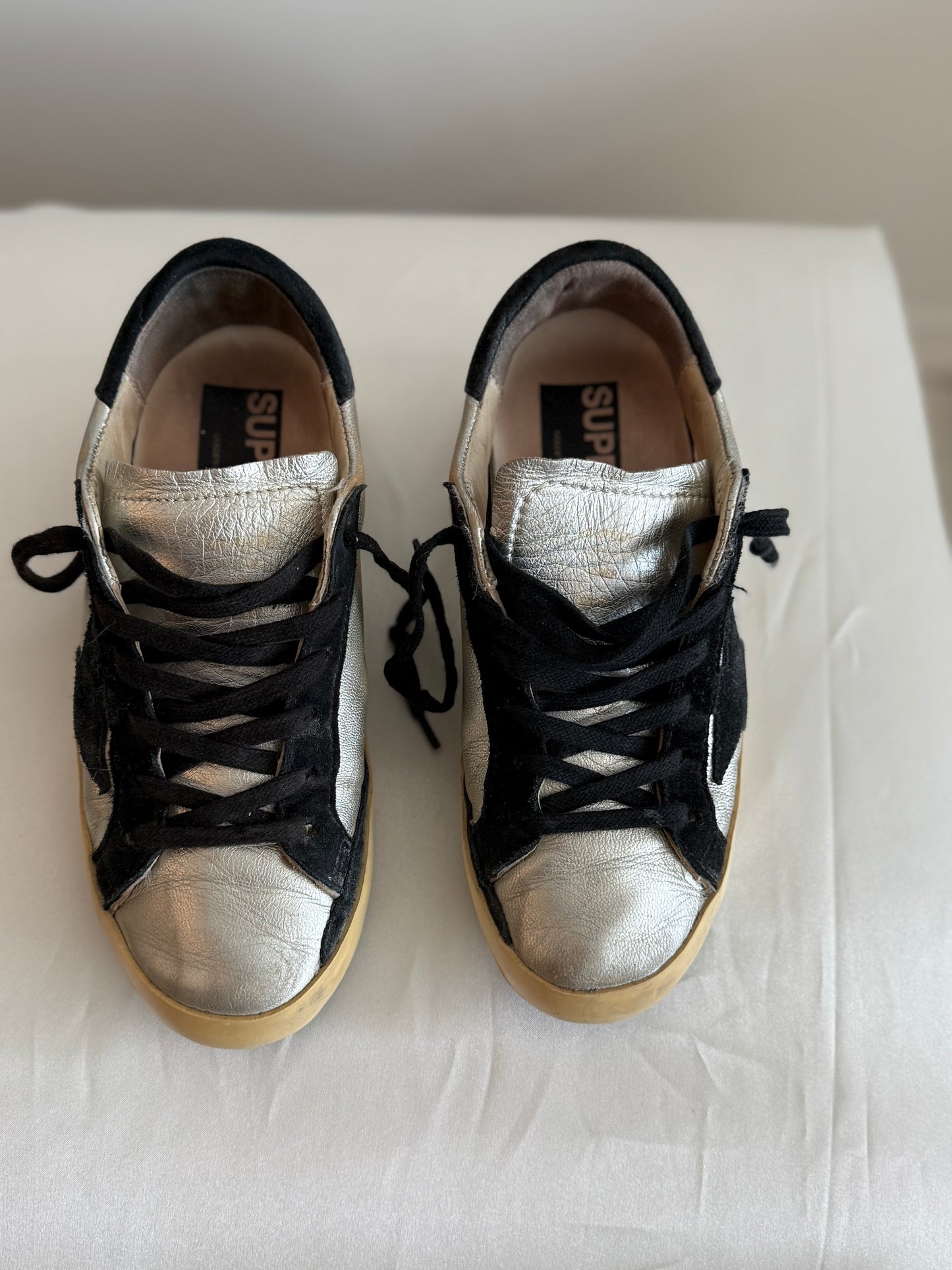 Golden Goose Superstar Sneakers – Silver/Black | Size 36