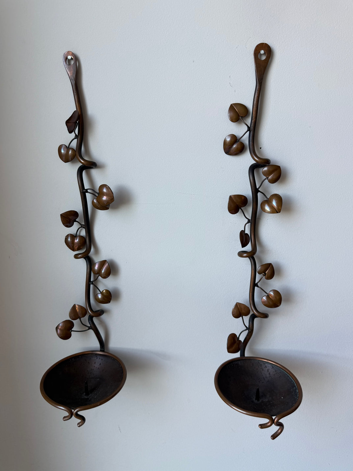 Vintage Handcrafted Botanical Vine Wall Candle Sconces – Pair