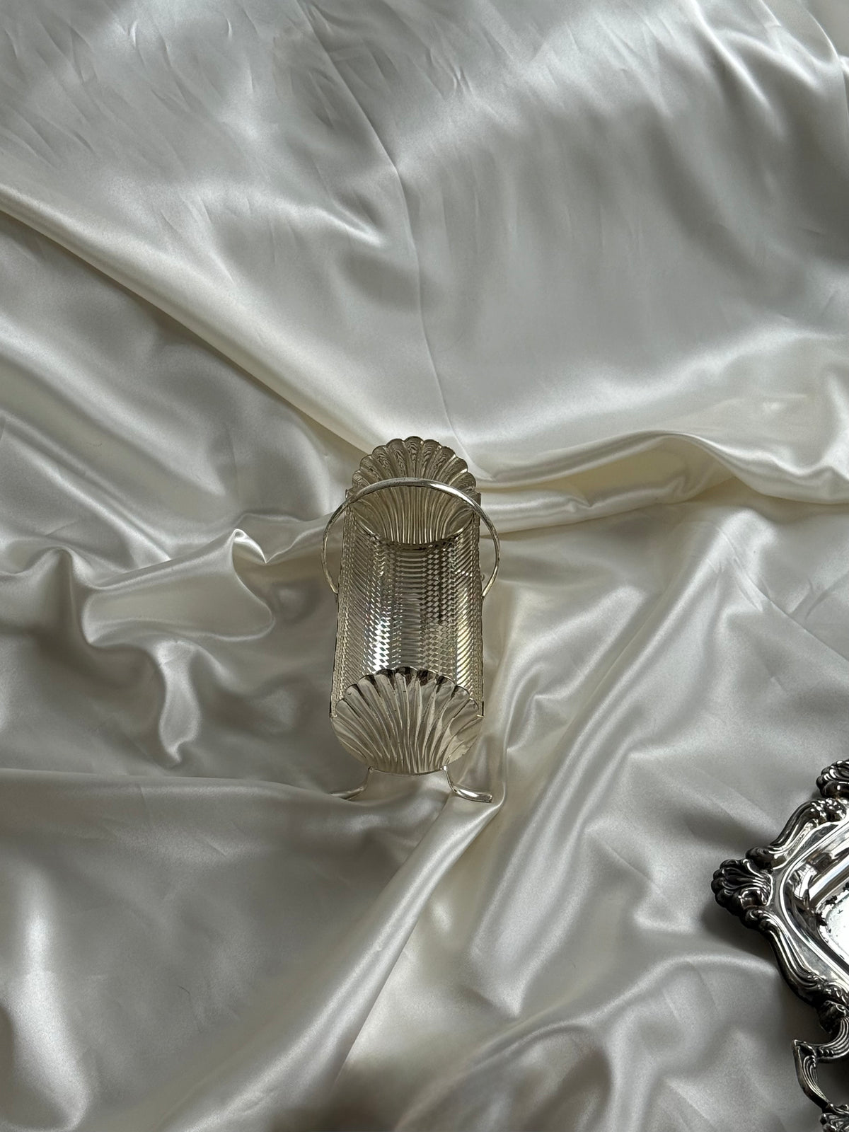 Vintage English-Style Silver-Plated Shell Motif Biscuit Tray – 8.5”