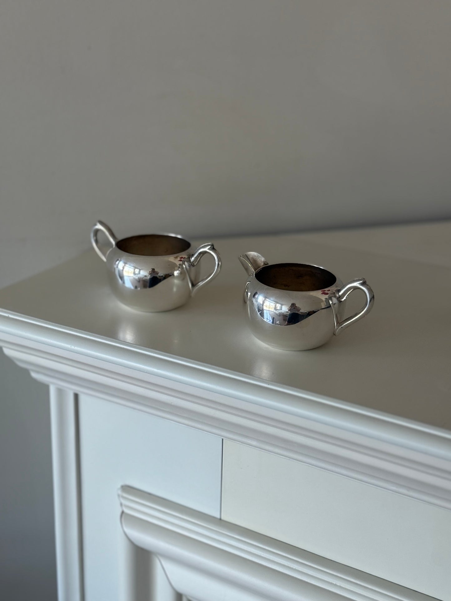 Minimalist Silver-Plated Creamer & Sugar Bowl Set