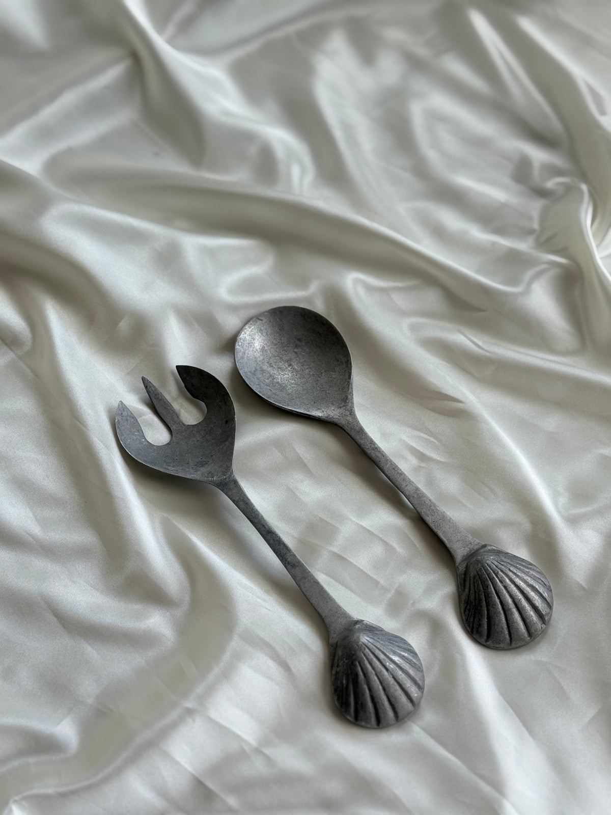 Vintage Cast Aluminum Seashell Salad Serving Set