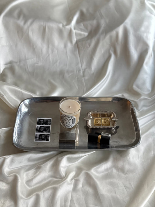 Vintage Silver Tone Rectangular Footed Serving Tray