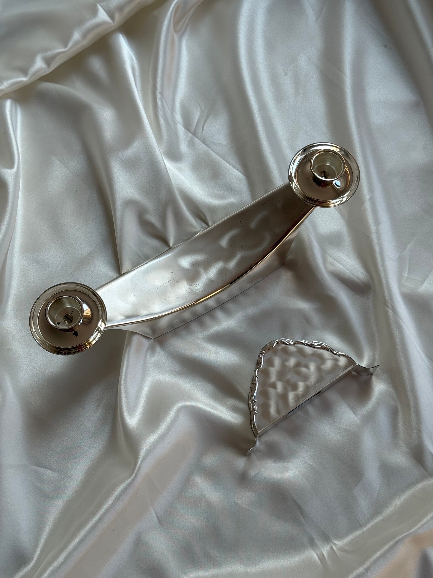 Vintage WMF Ikora Silver-Plated Candleholder & Napkin Holder Set