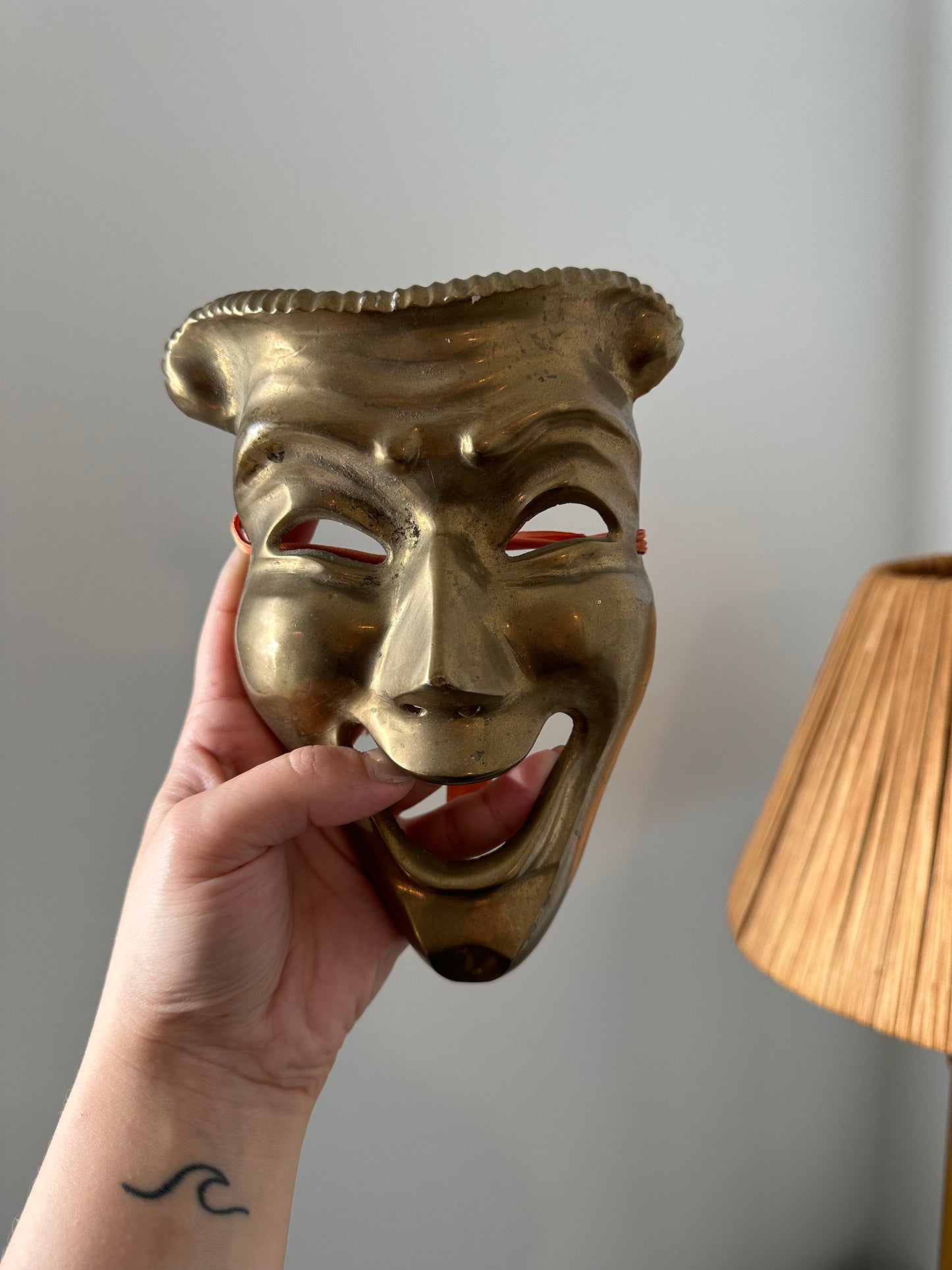 Vintage brass happy mask