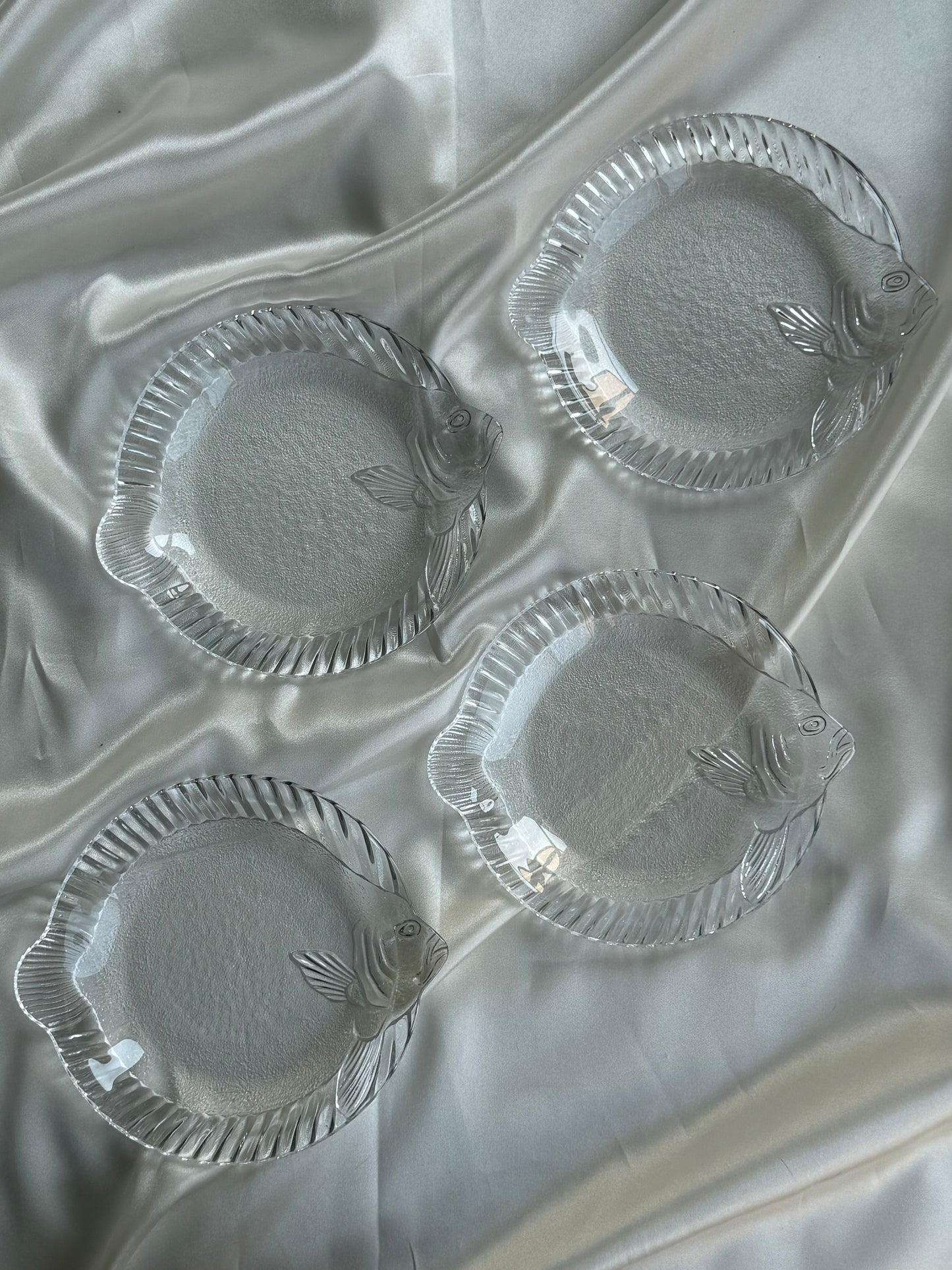 Set of 4 Vintage Glass Fish Plates