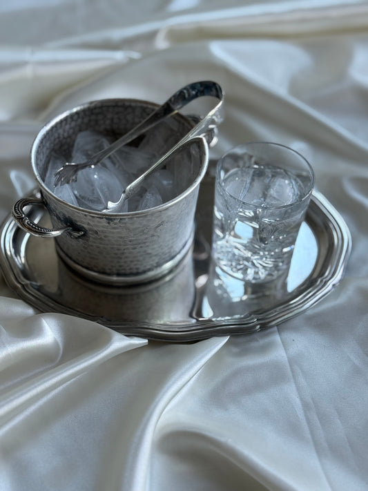 Vintage Primrose Plate Silver-Plated Ice Bucket with Tongs
