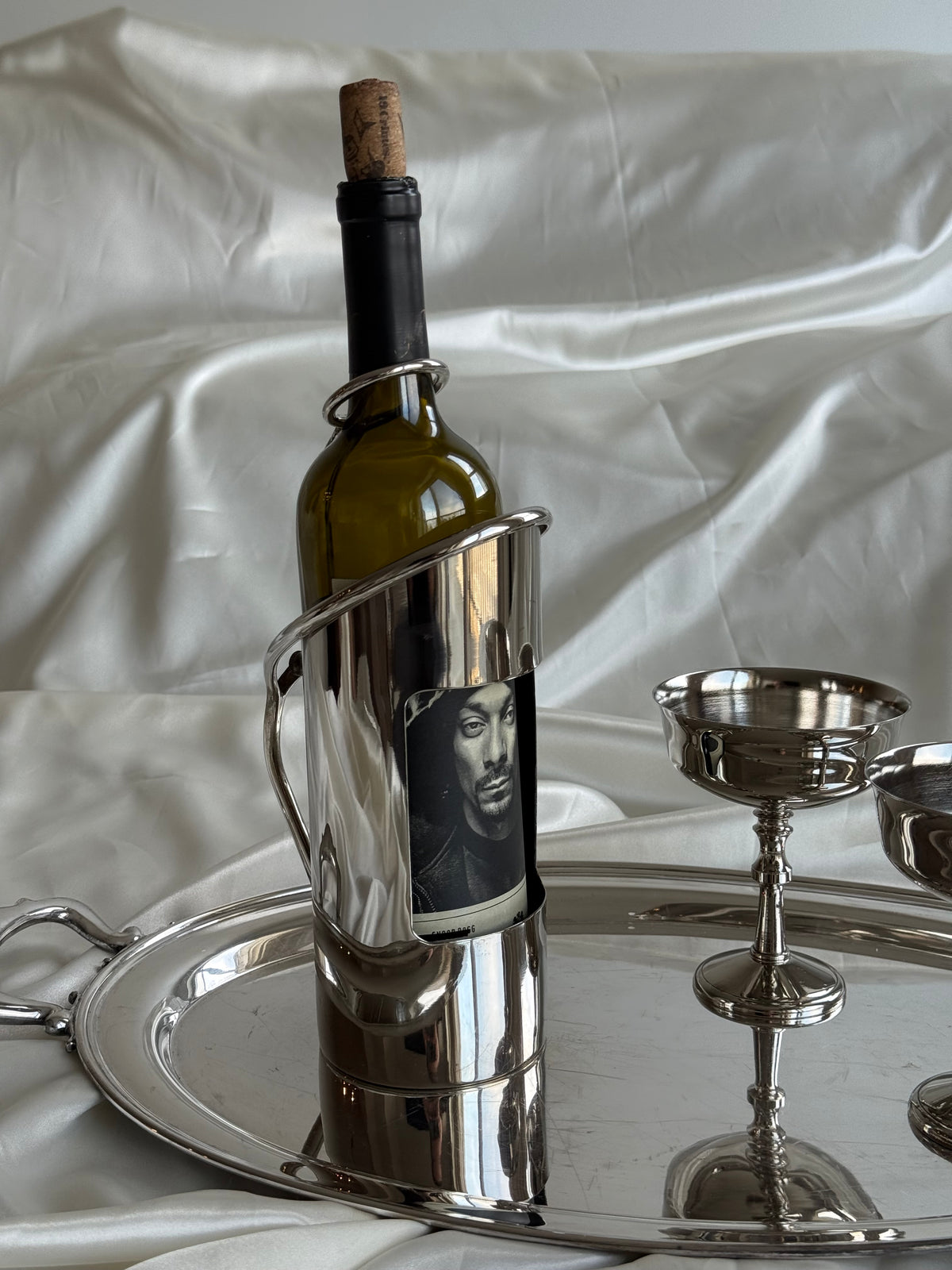Vintage EP Brass Silver-Plated Wine Bottle Holder