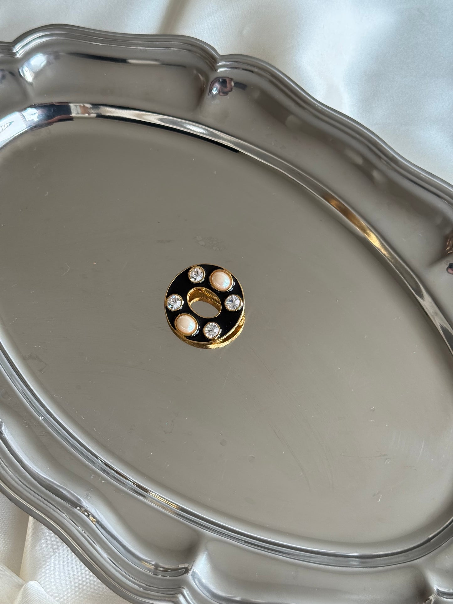 Vintage Pearl & Crystal Enamel Brooch
