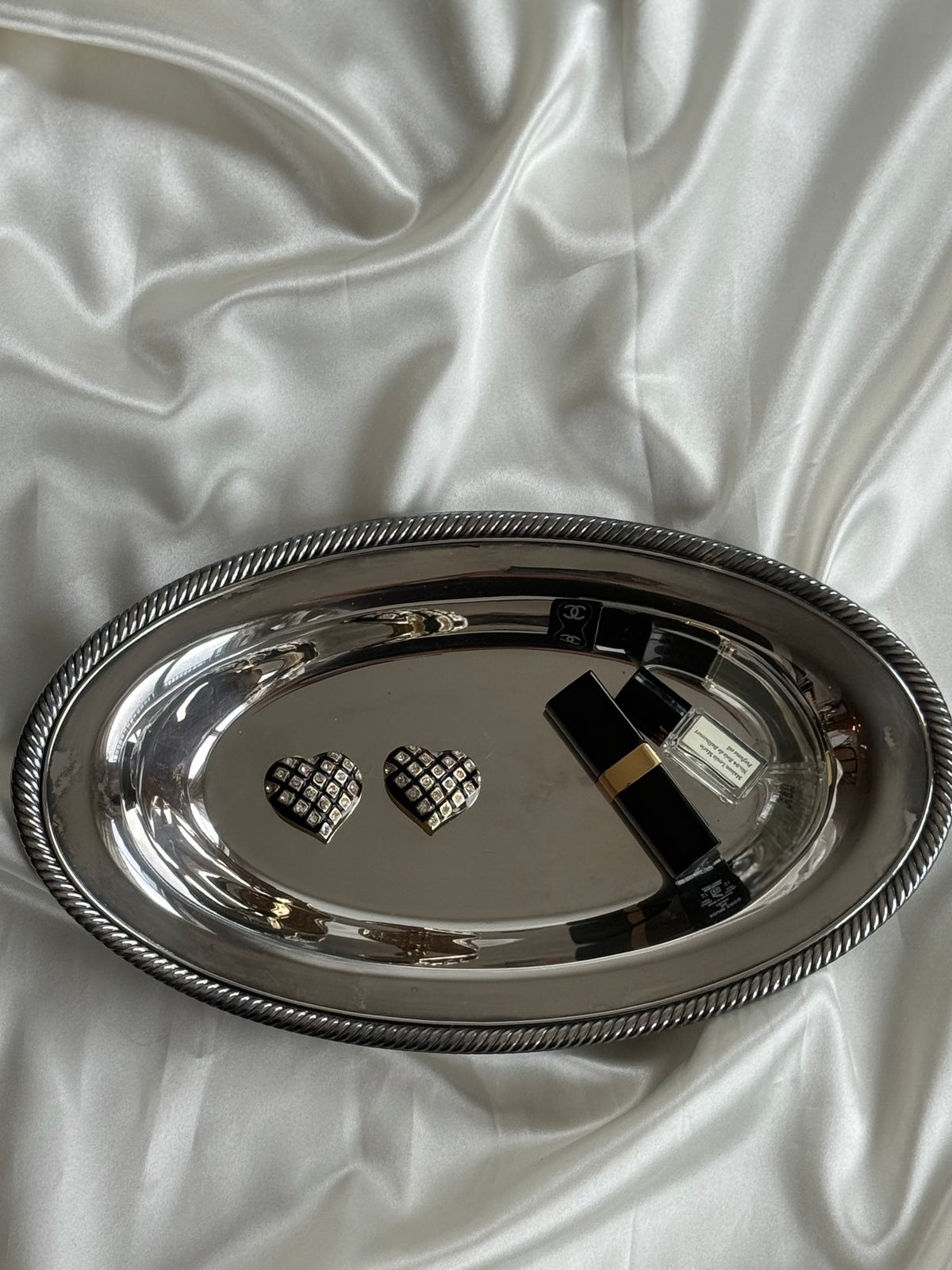 Vintage Silver Plated Oval Serving Tray with Rope Edge Detail
