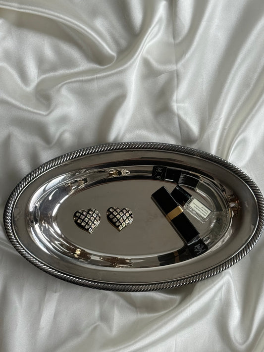Vintage Silver Plated Oval Serving Tray with Rope Edge Detail