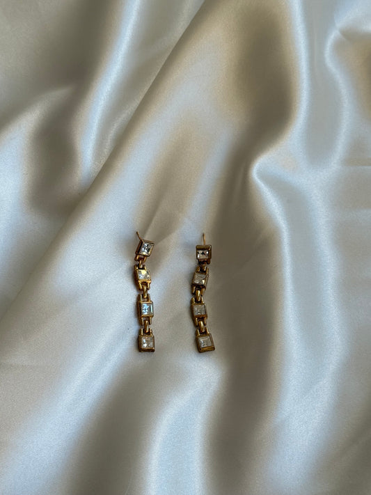 Vintage Gold-Tone Crystal Drop Earrings