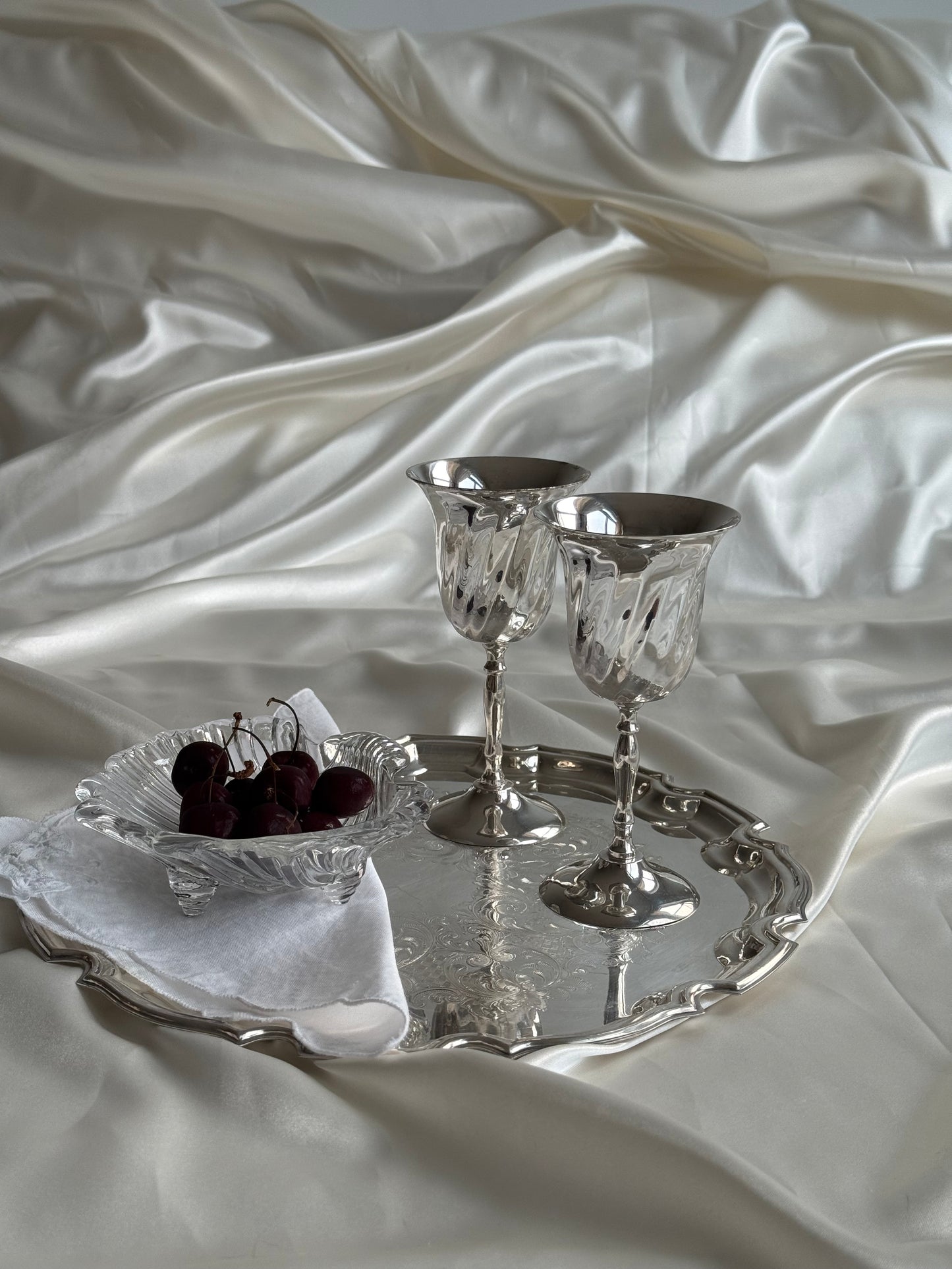 Vintage Silver-Plated Stemmed Goblets – Pair