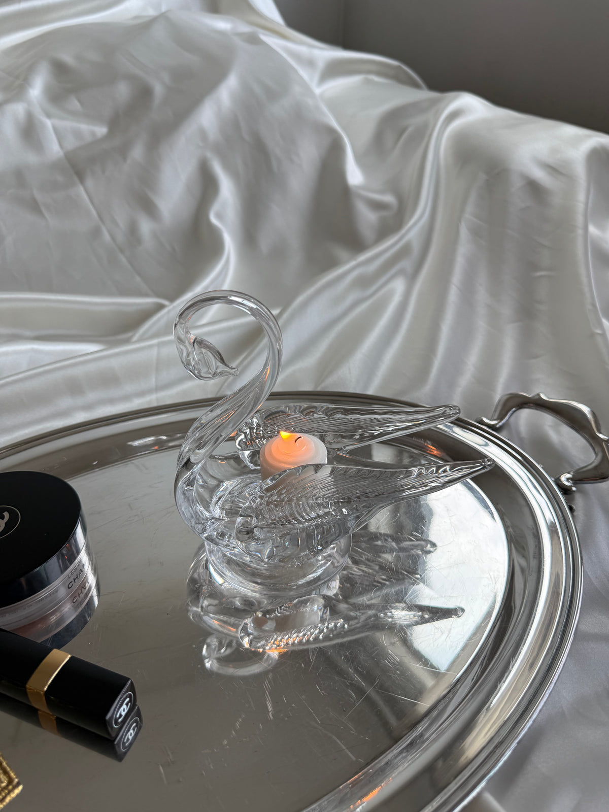 Vintage Clear Art Glass Swan Trinket Dish