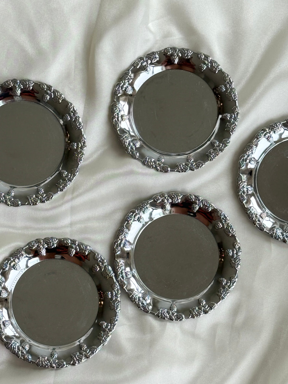 Set of 8 Vintage Ornate Silver-Tone Coasters