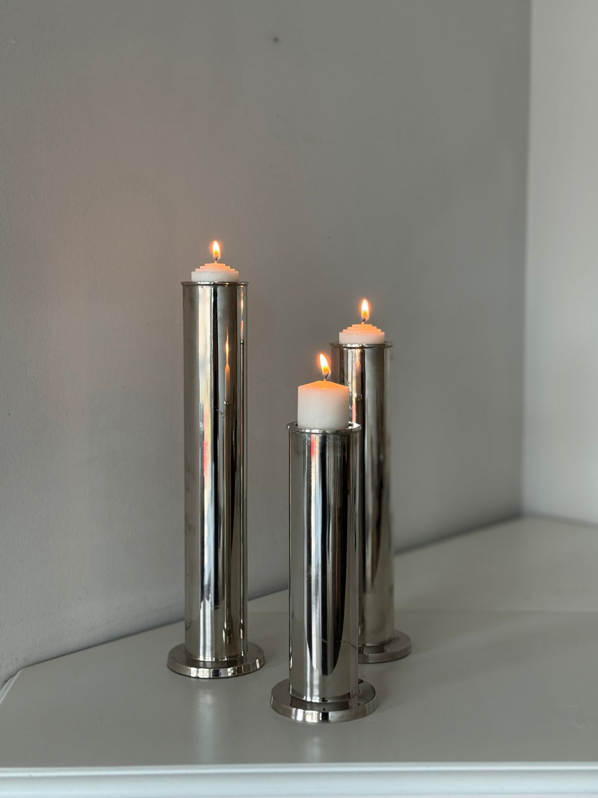 Vintage Chrome Modernist Candle Holders – Set of 3