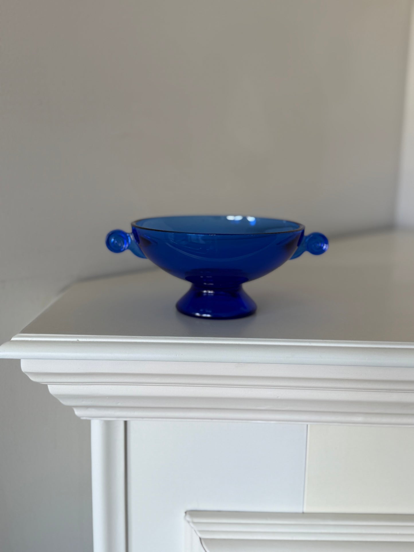 Vintage Cobalt Blue Glass Pedestal Bowl