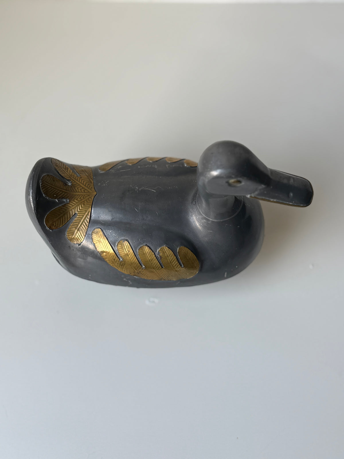 Vintage Pewter and Brass Duck-Shaped Trinket Box