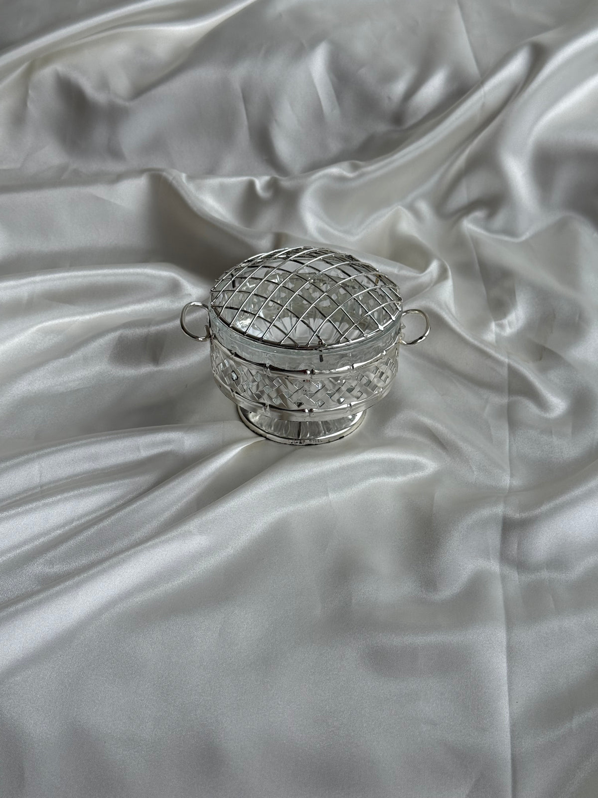 Vintage Glass Rose Bowl with Silver-plated Flower Frog & Stand