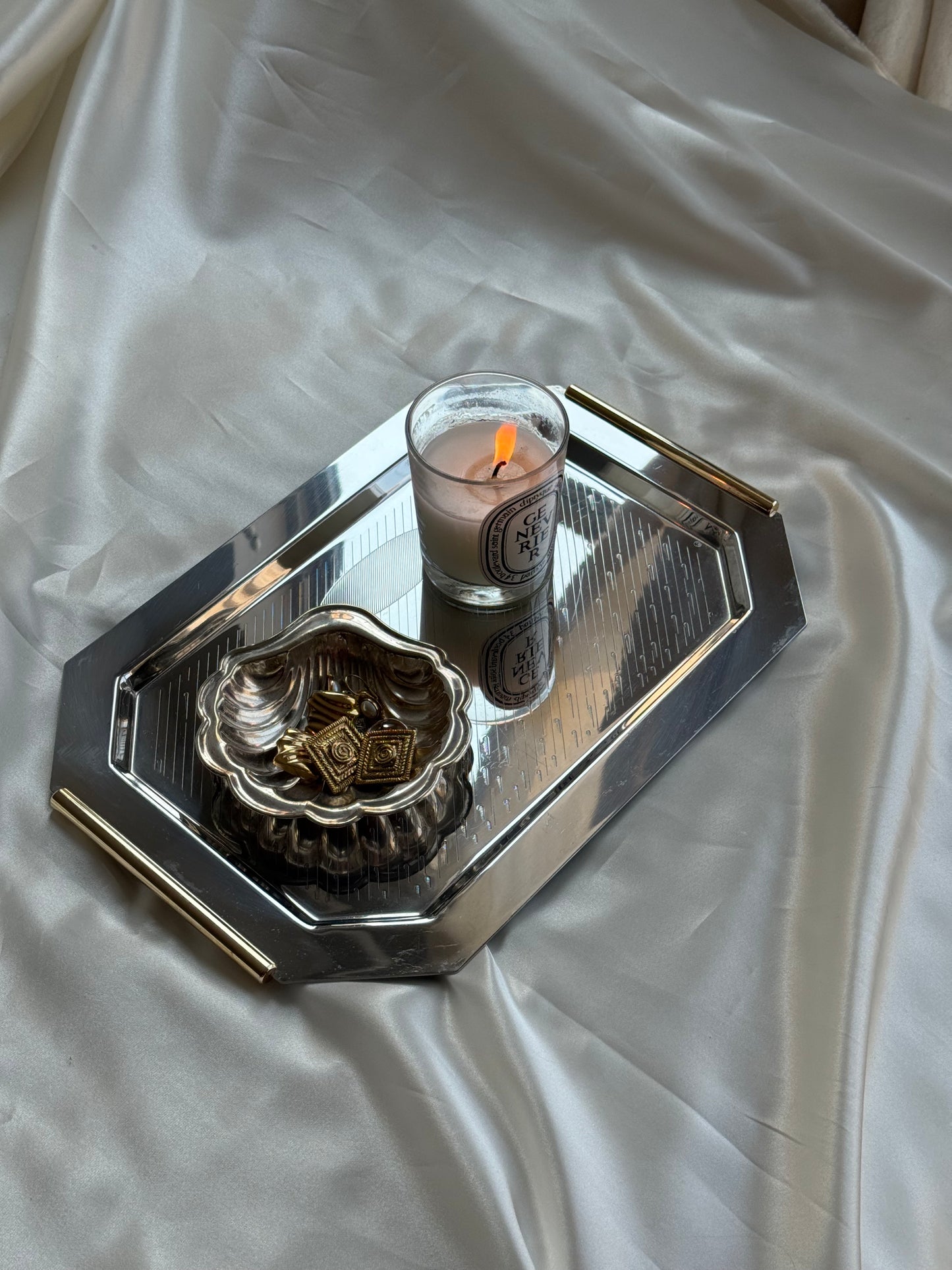 Vintage Italian Stainless Steel & Brass Serving Tray