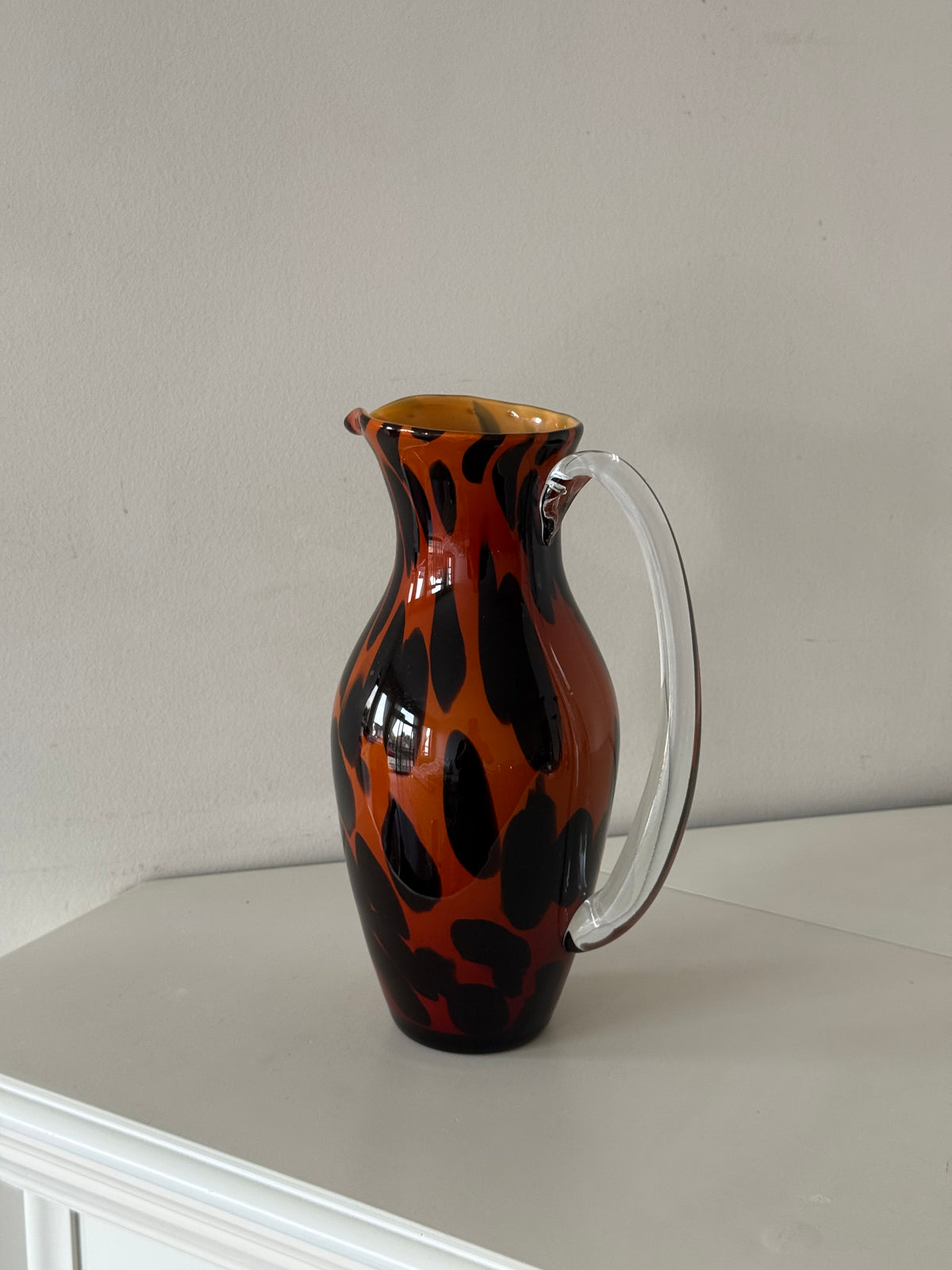 Vintage Leopard Print Art Glass Pitcher