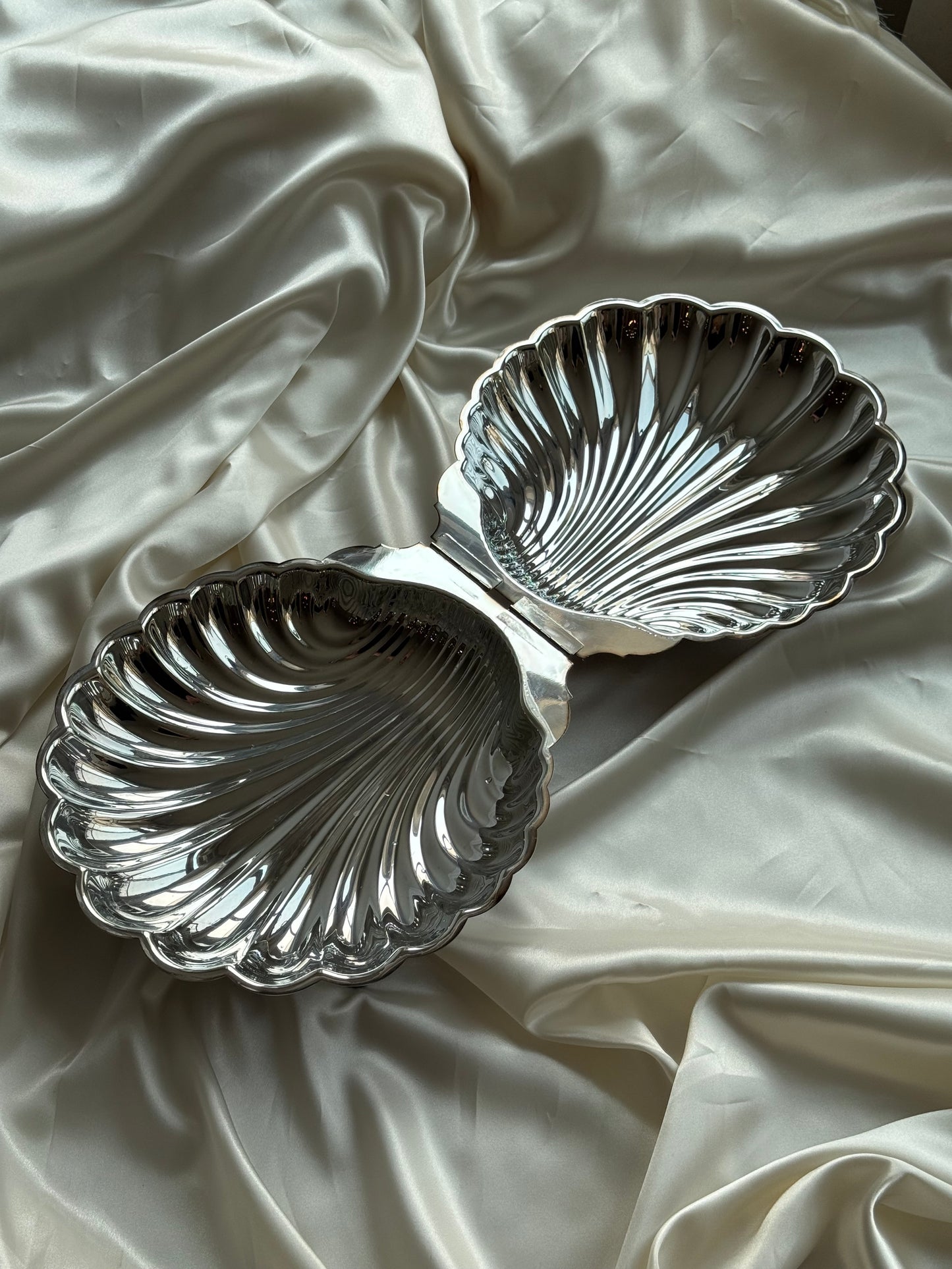 Vintage Silver-Plated XL Clamshell Serving Dish