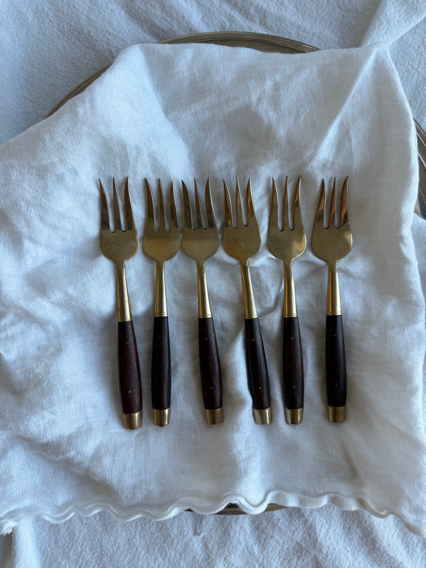 Vintage Thai-Made Brass & Wood Flatware Set – 17 Pieces