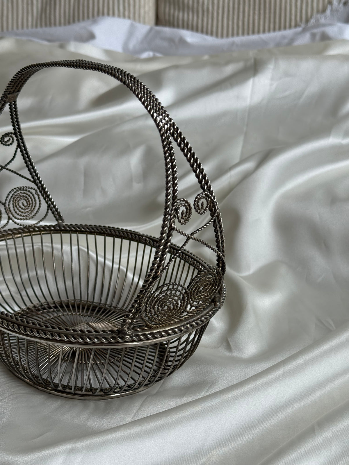 Vintage Silver-Plated Ornate Wire Basket