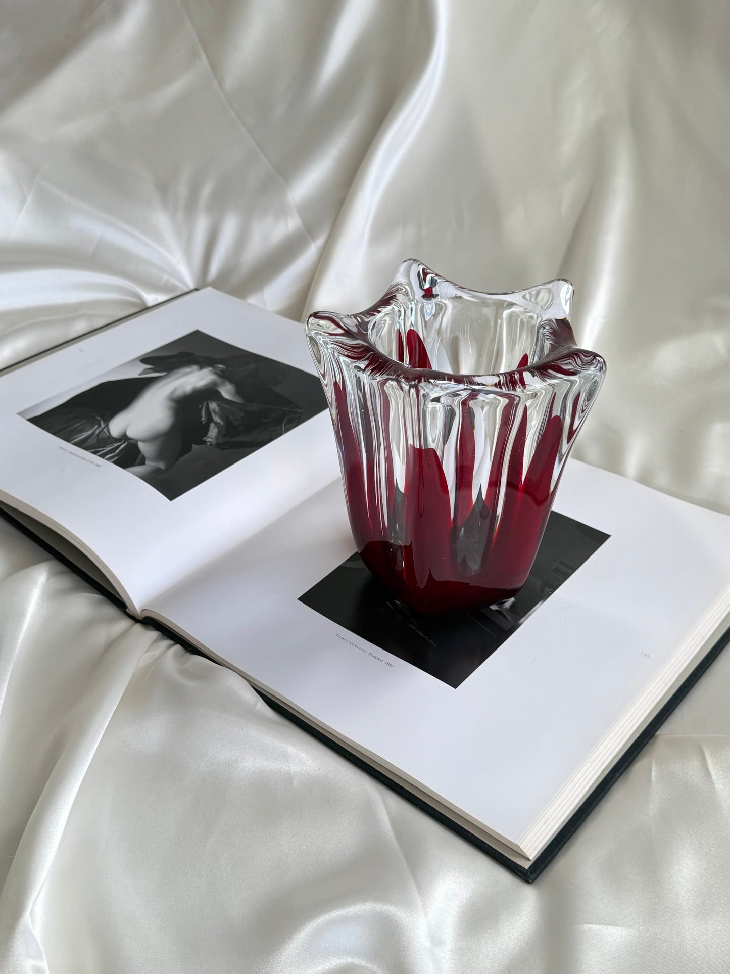 Vintage Murano Style Art Glass Vase – Red & Clear Sculptural Form