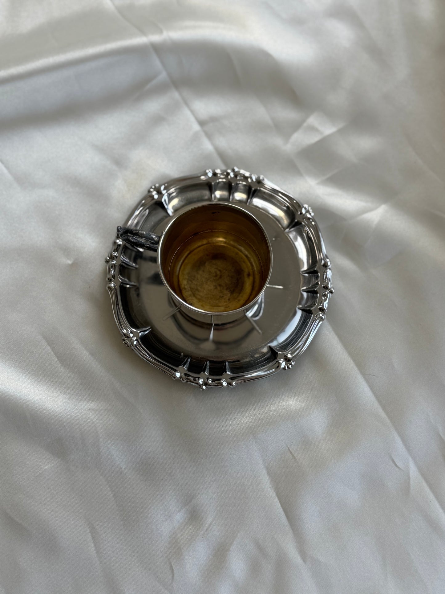 Vintage Silver Plate Cup & Saucer Set | Monogrammed “B”