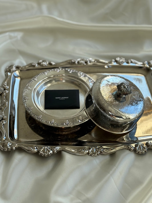 Vintage Silver-Plated Covered Butter Dish with Serving Plate