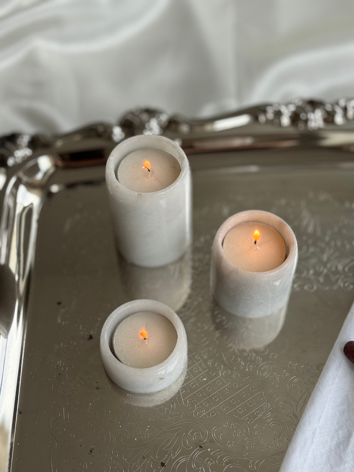Set of 3 White Marble Tealight Candle Holders