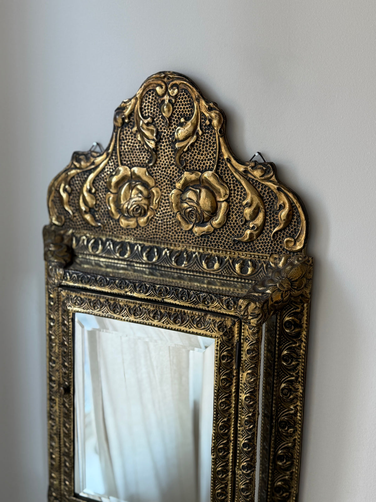 Antique Dutch Art Nouveau Brass Mirror Cabinet with Original Brushes | Circa 1900