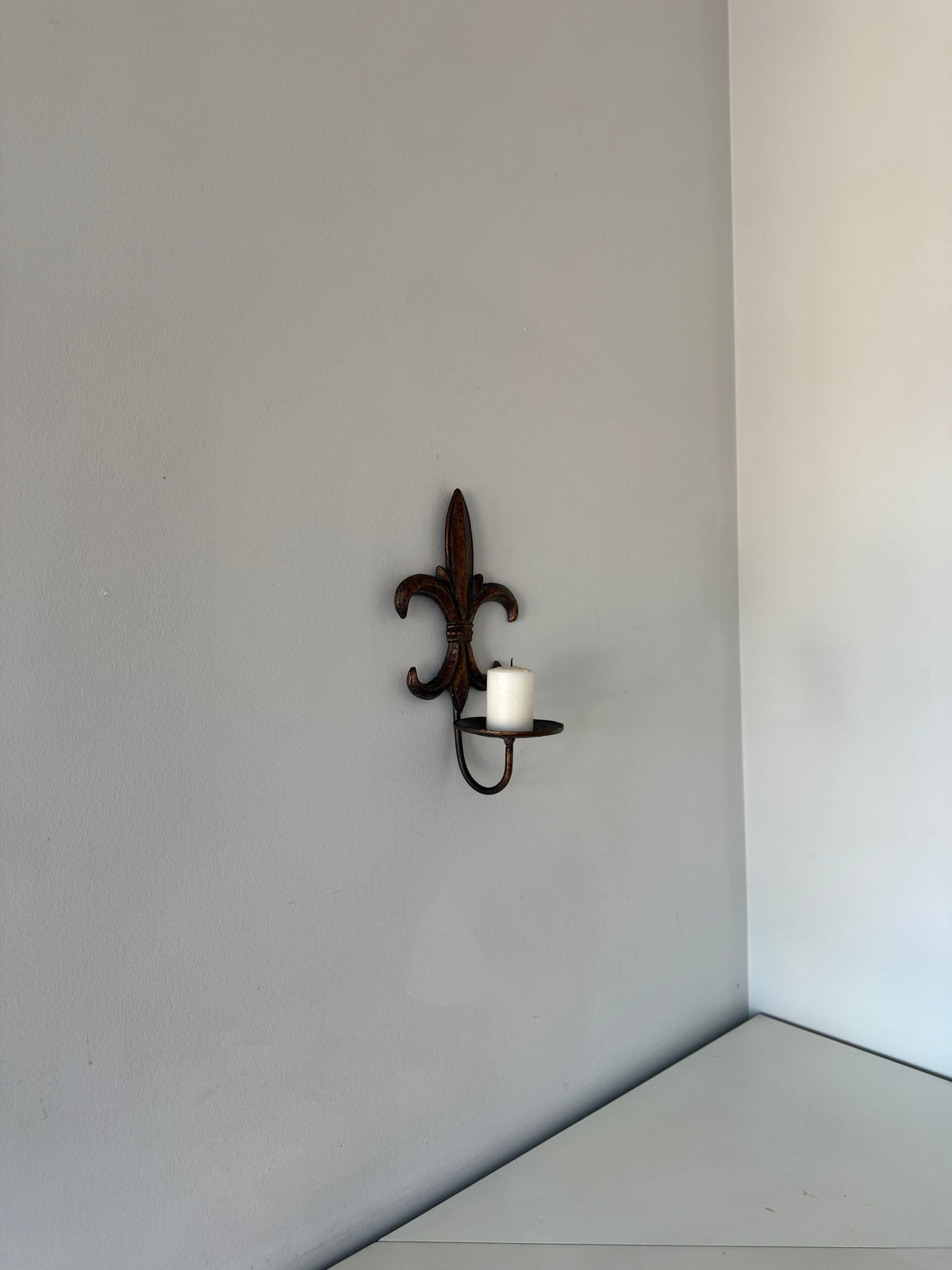 Vintage Fleur-de-Lis Cast Iron Wall Candle Sconce – French Country Style