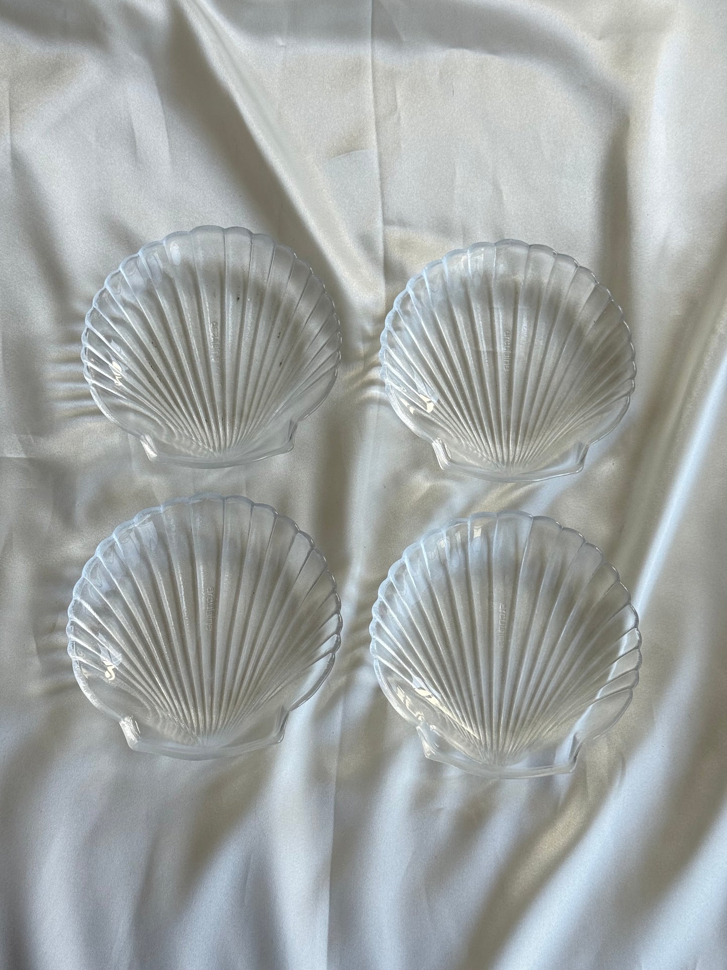 Set of 4 Vintage French Glass Shell Dishes