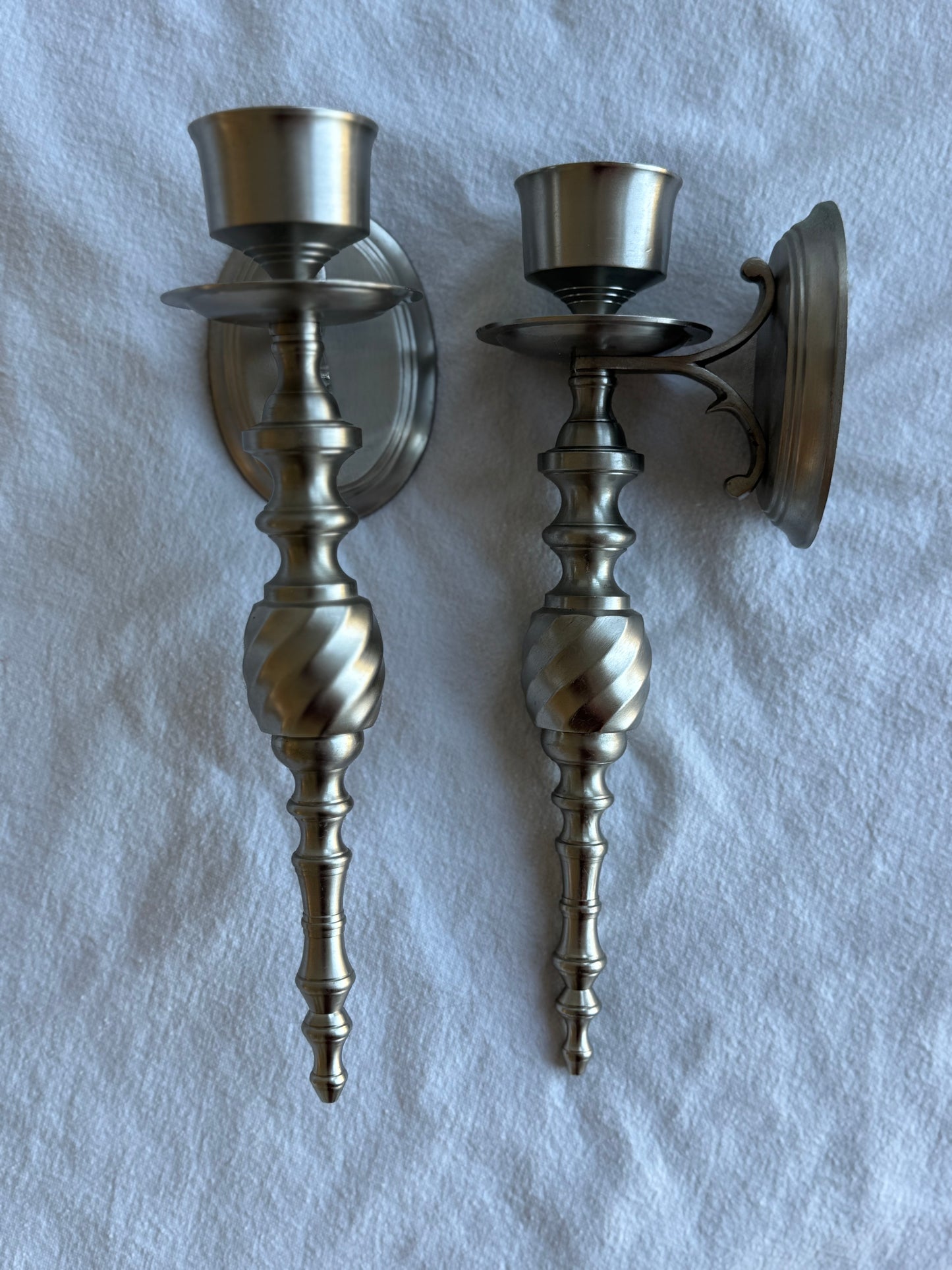 Pair of Silver-Tone Wall Candle Sconces