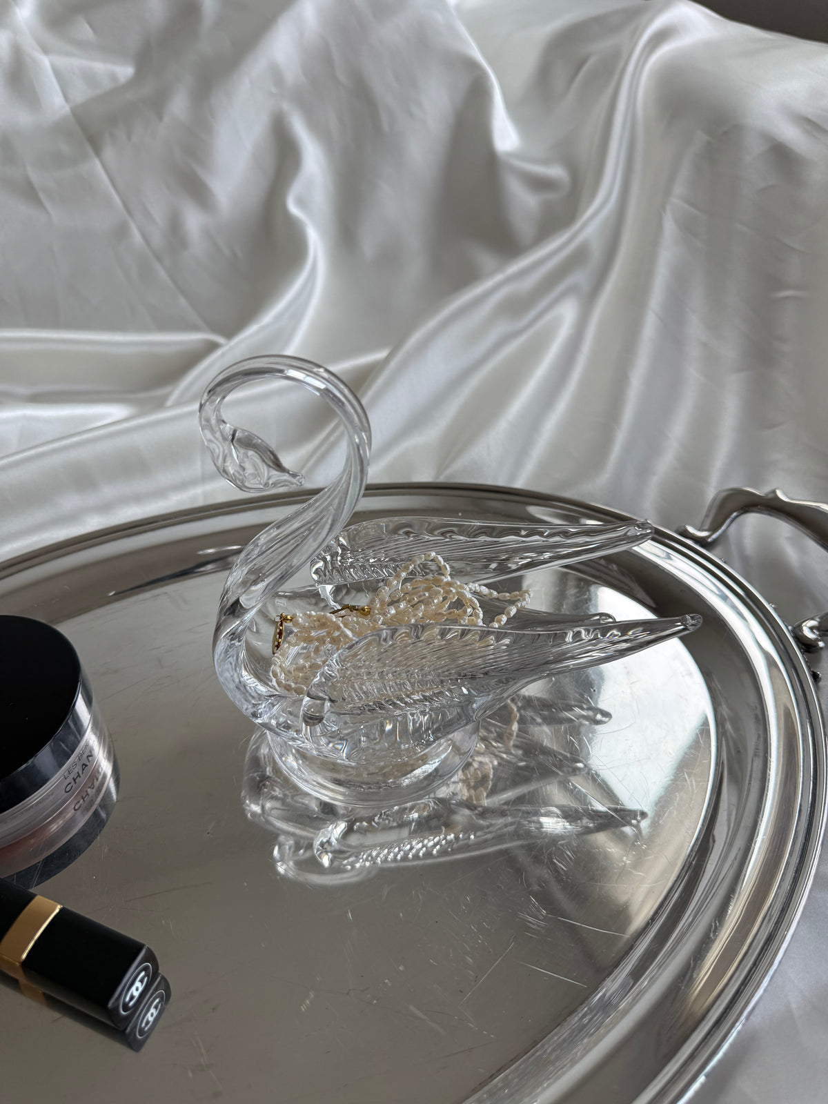 Vintage Clear Art Glass Swan Trinket Dish