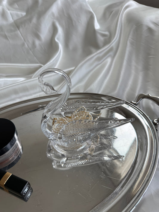 Vintage Clear Art Glass Swan Trinket Dish