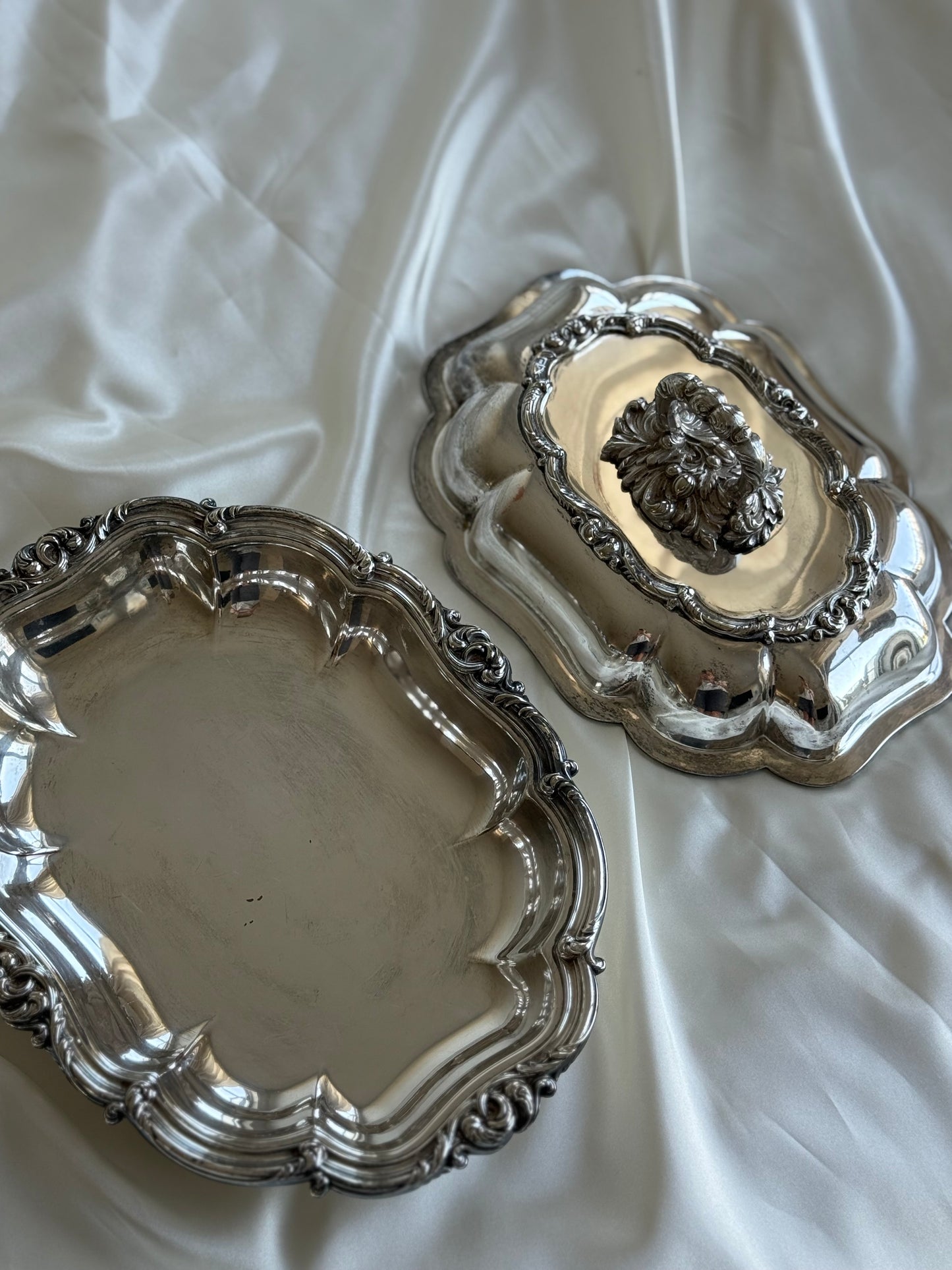 Antique Rococo Revival Lidded Entrée Dish with Removable Lock Handle