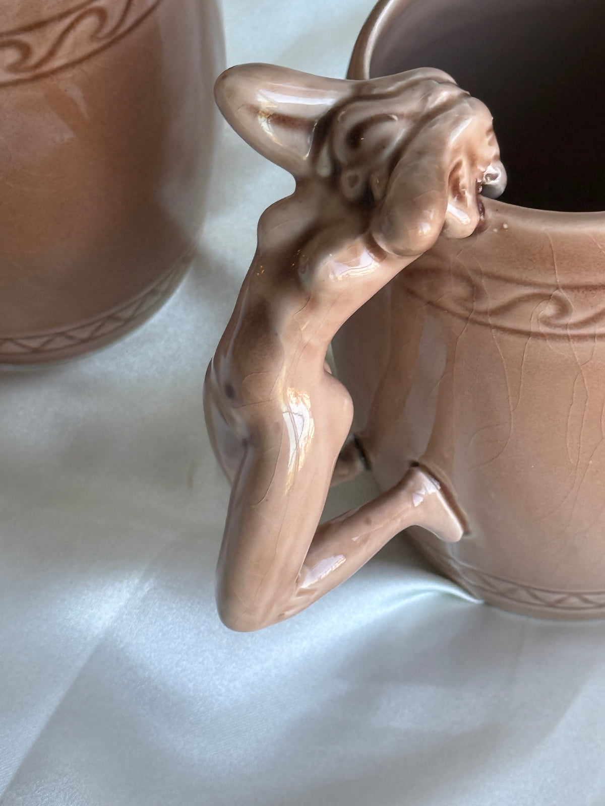 Vintage 1970s Japanese Ceramic Nude Woman Handle Mugs – Set of Two