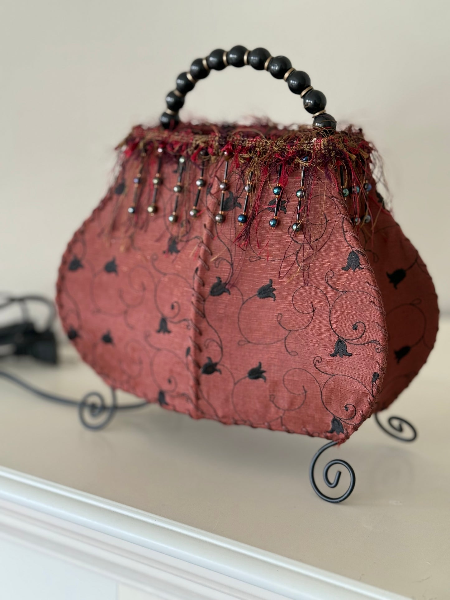 Vintage Handbag Style Table Lamp – Textile & Beaded Detail
