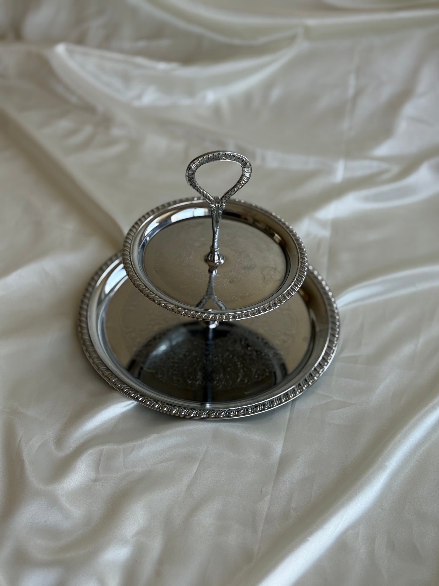 Vintage Two-Tier Silver Tone  Serving Stand
