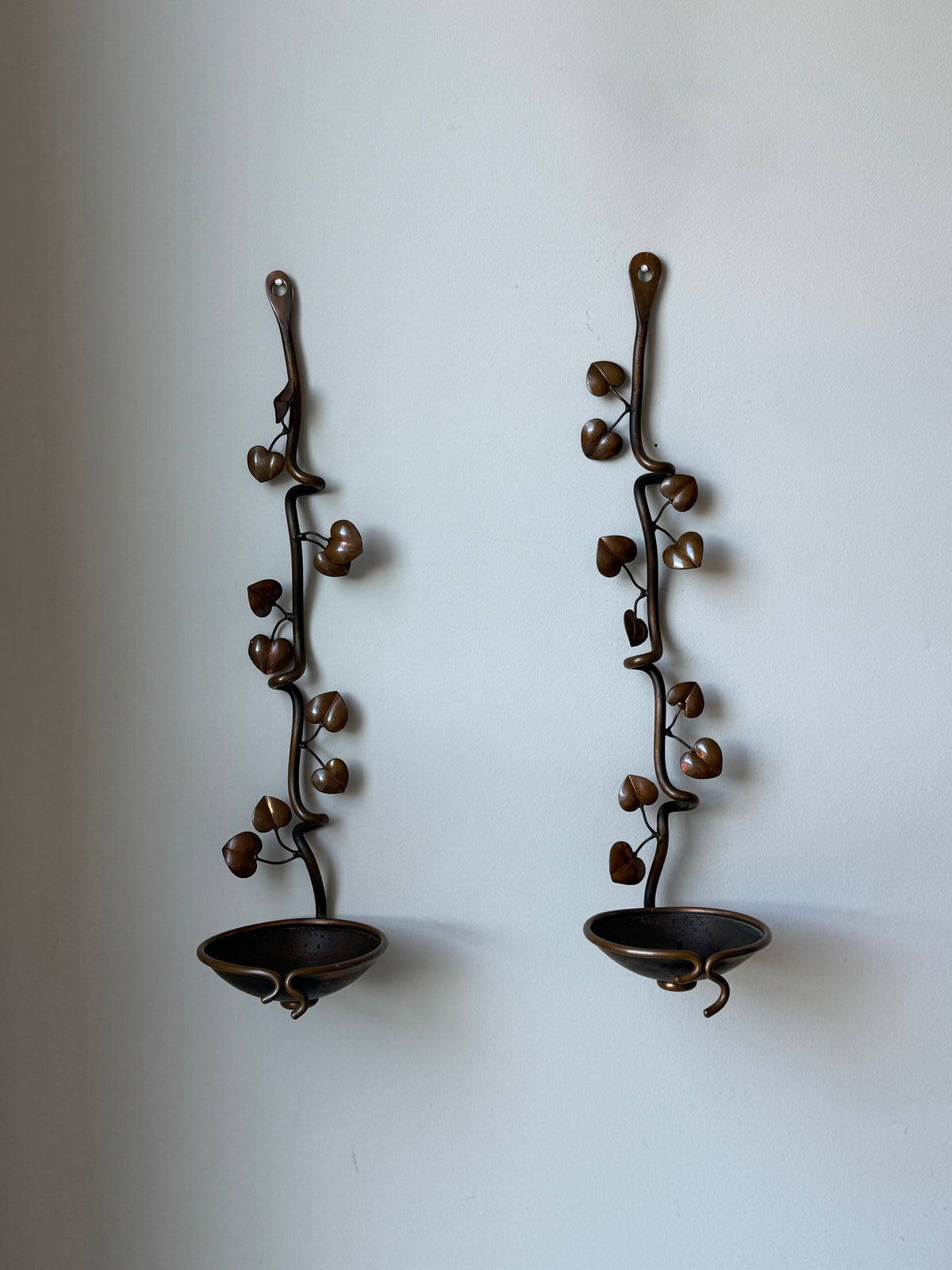 Vintage Handcrafted Botanical Vine Wall Candle Sconces – Pair