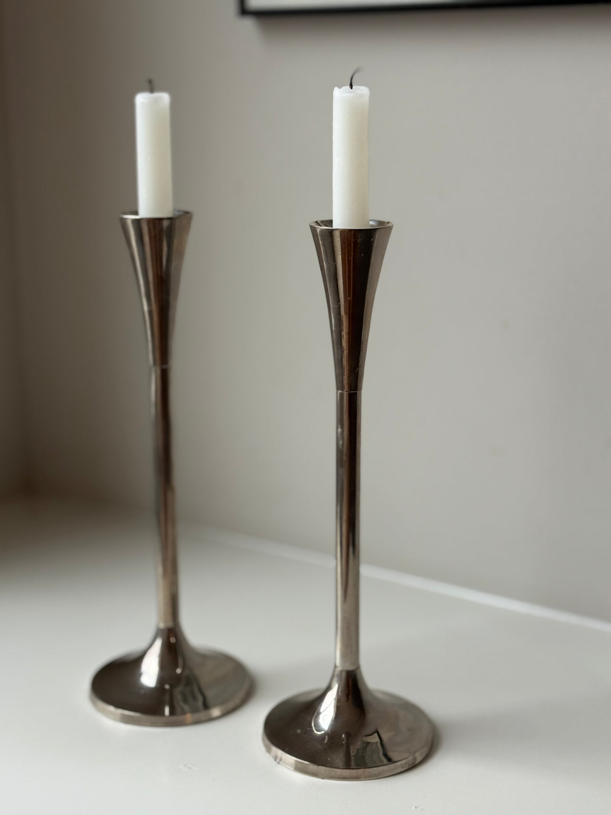 Vintage Silver-Tone Modernist Candlesticks