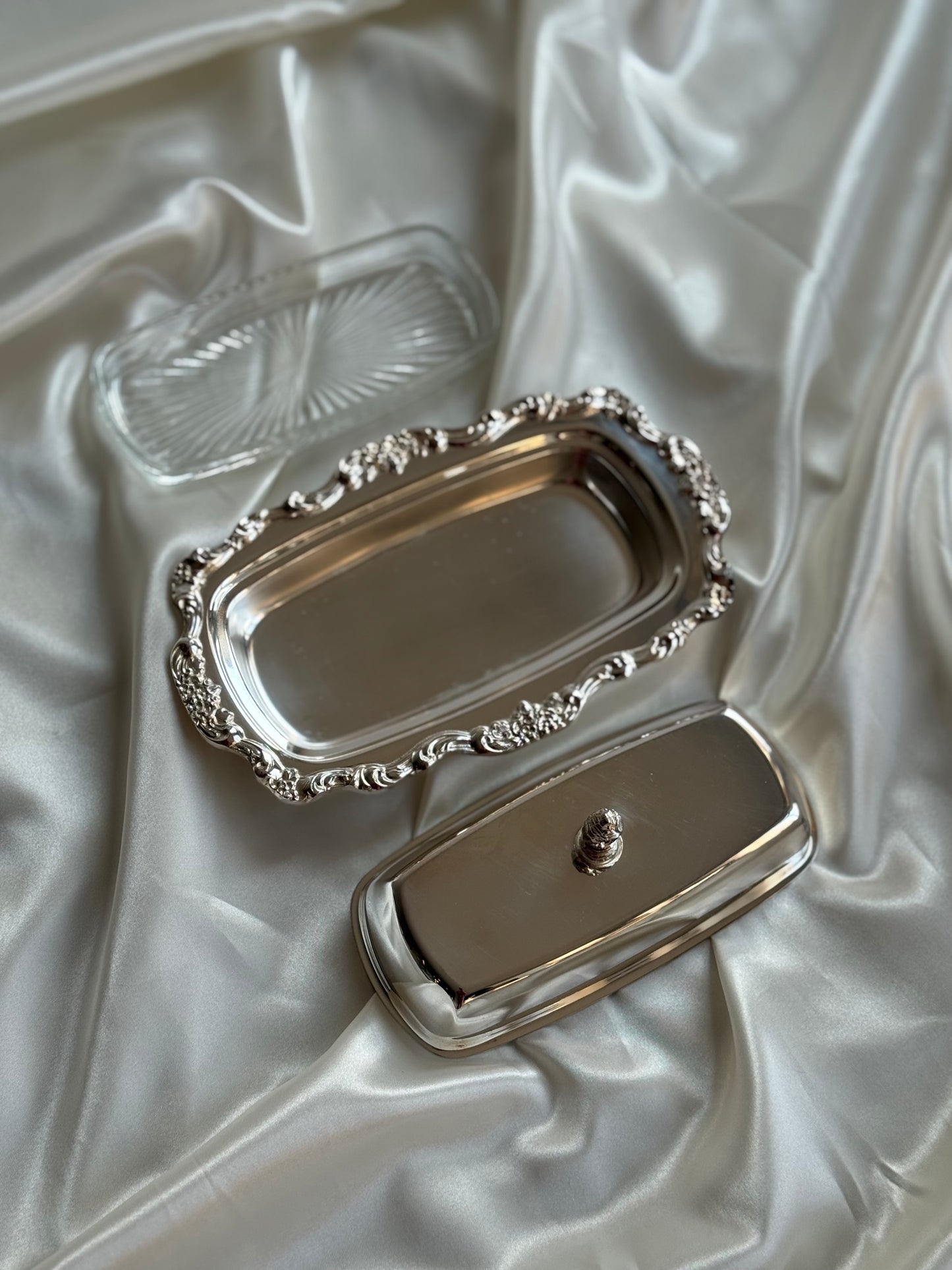 Vintage Silver-Plated Butter Dish with Glass Insert