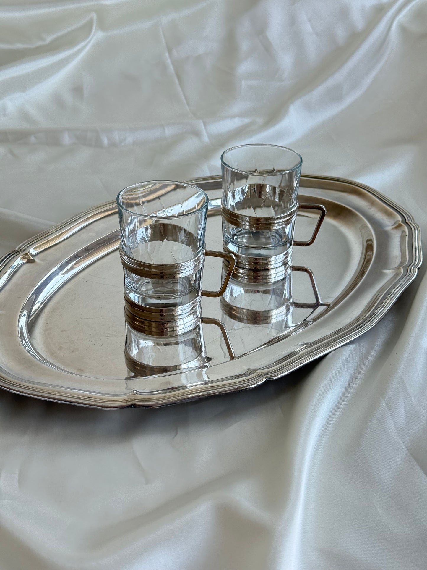 Set of 5 Vintage Italian Silver-Plated Glass Mugs