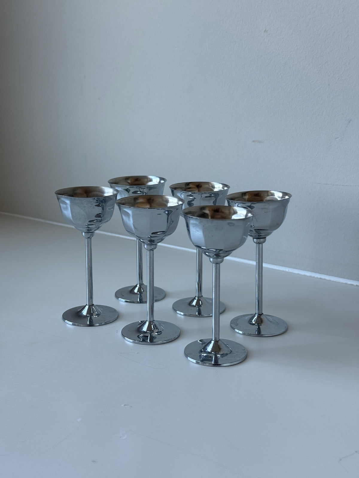 Vintage Chrome Liqueur Goblets — Set of Six