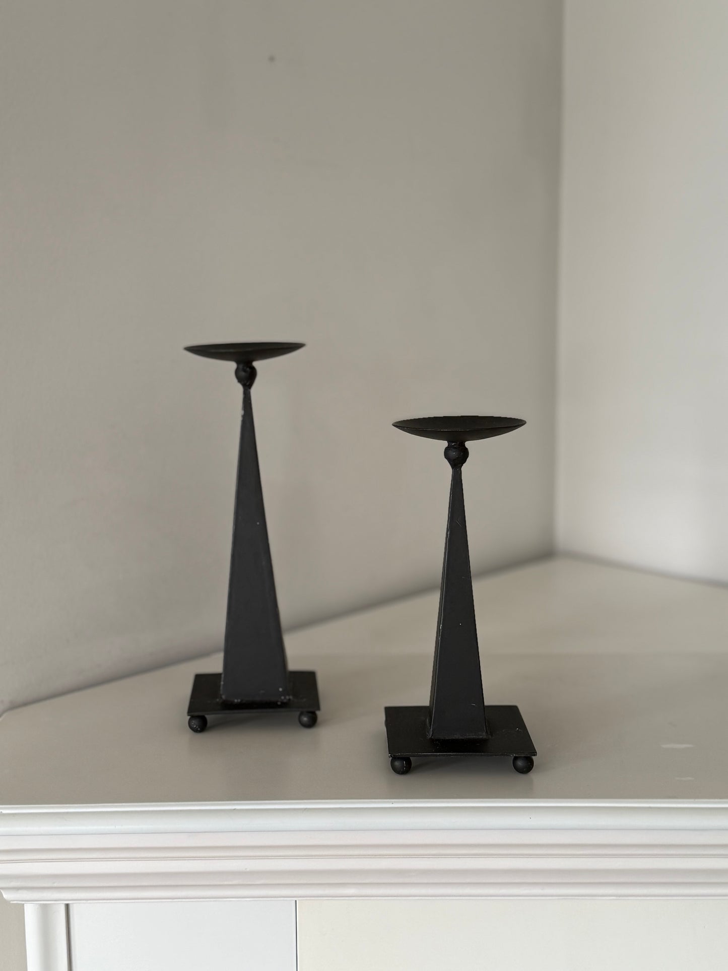 Vintage Black Metal Pillar Candle Holders – Pair