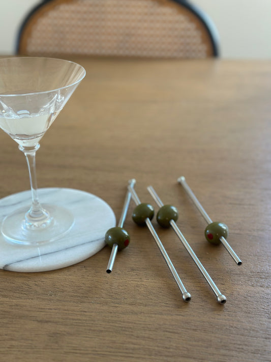 Metal straws with olive