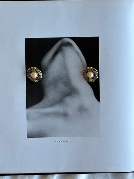 Vintage Two-Tone Pearl Clip-On Earrings