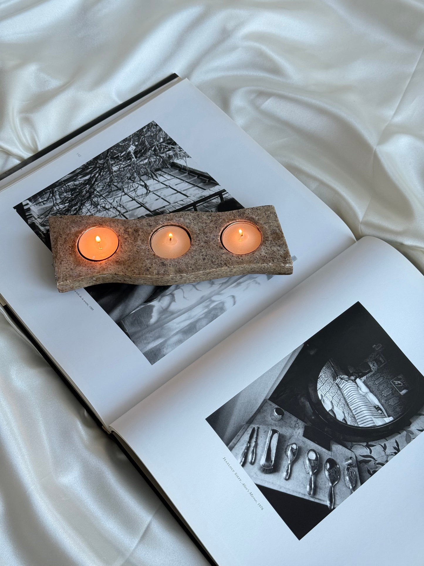 Fossil Stone Triple Tealight Candle Holder
